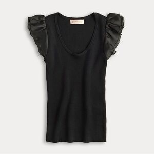 Philosophy Black Layered Flutter Sleeve Woven Rib Scoop Neck Top Size Large